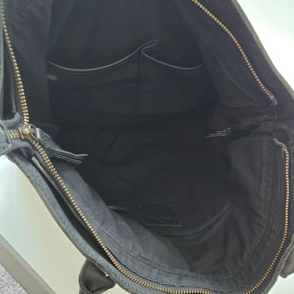 Burin Large Black Leather Tote Bag Front Pocket Satchel Boho Slouchy Minimalist - Picture 8 of 13